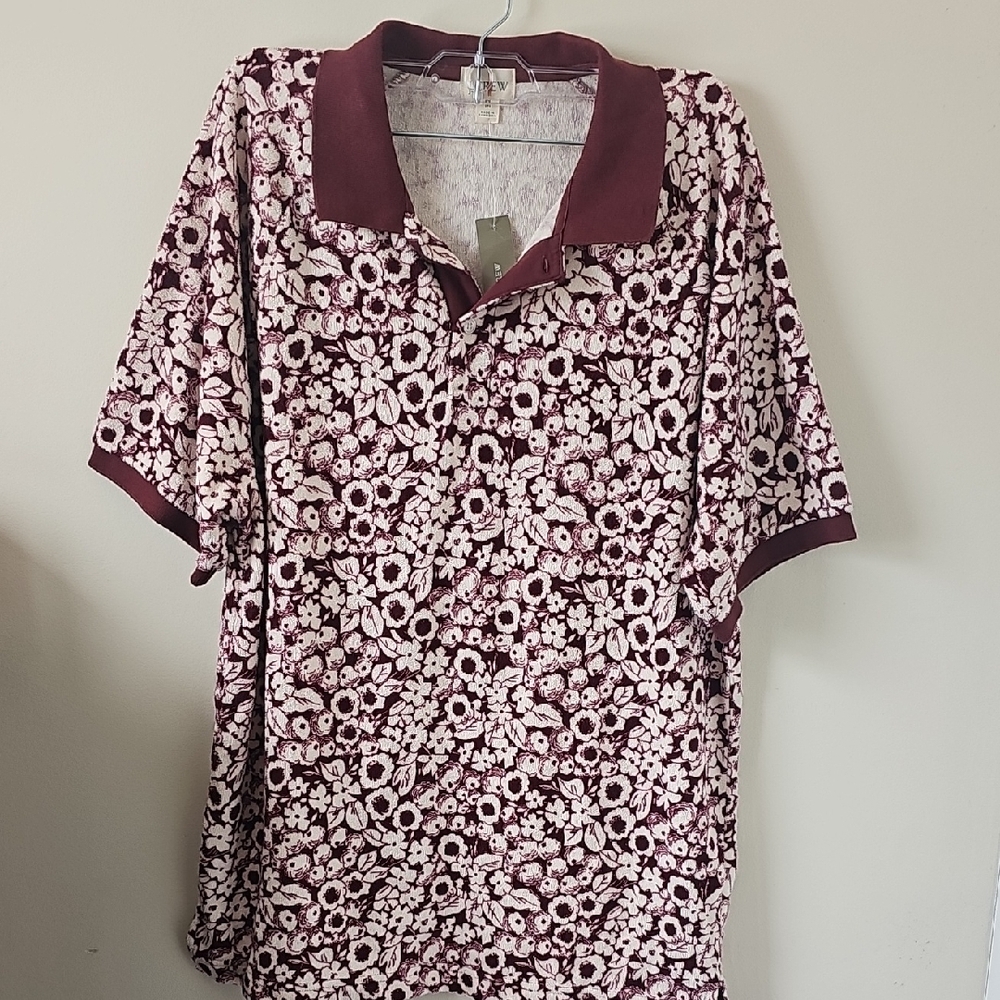 J.Crew Mens Summer Garden Red Ivory Terry Cloth Polo All Over Print Size M NWT!
